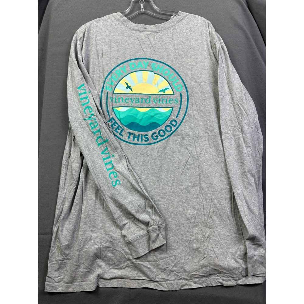 Vineyard Vines Men Long Sleeve Pocket T-Shirt Gray Every Day Should Feel Good XL